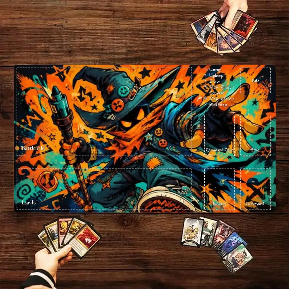 Graffiti Street Dark Wizard Mage Large MTG Playmat TCG Battle Mat Anti-Slip Durable Stitched Edge Commander tapete magic mtg