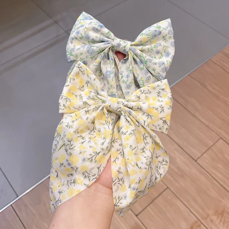 Women\'s Spring New Polka Dot Fabric Simple Large Bow Back Hair Streamer Clip Duck Clip Hair Clip-hair Accessories