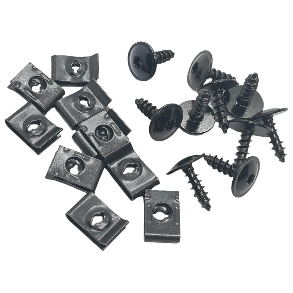 10-40pcs Auto Universal Black Self-tapping Screws Plum Blossom with Pad U-shaped Clips for Car Bumper Mudguard Fender Base Fixed