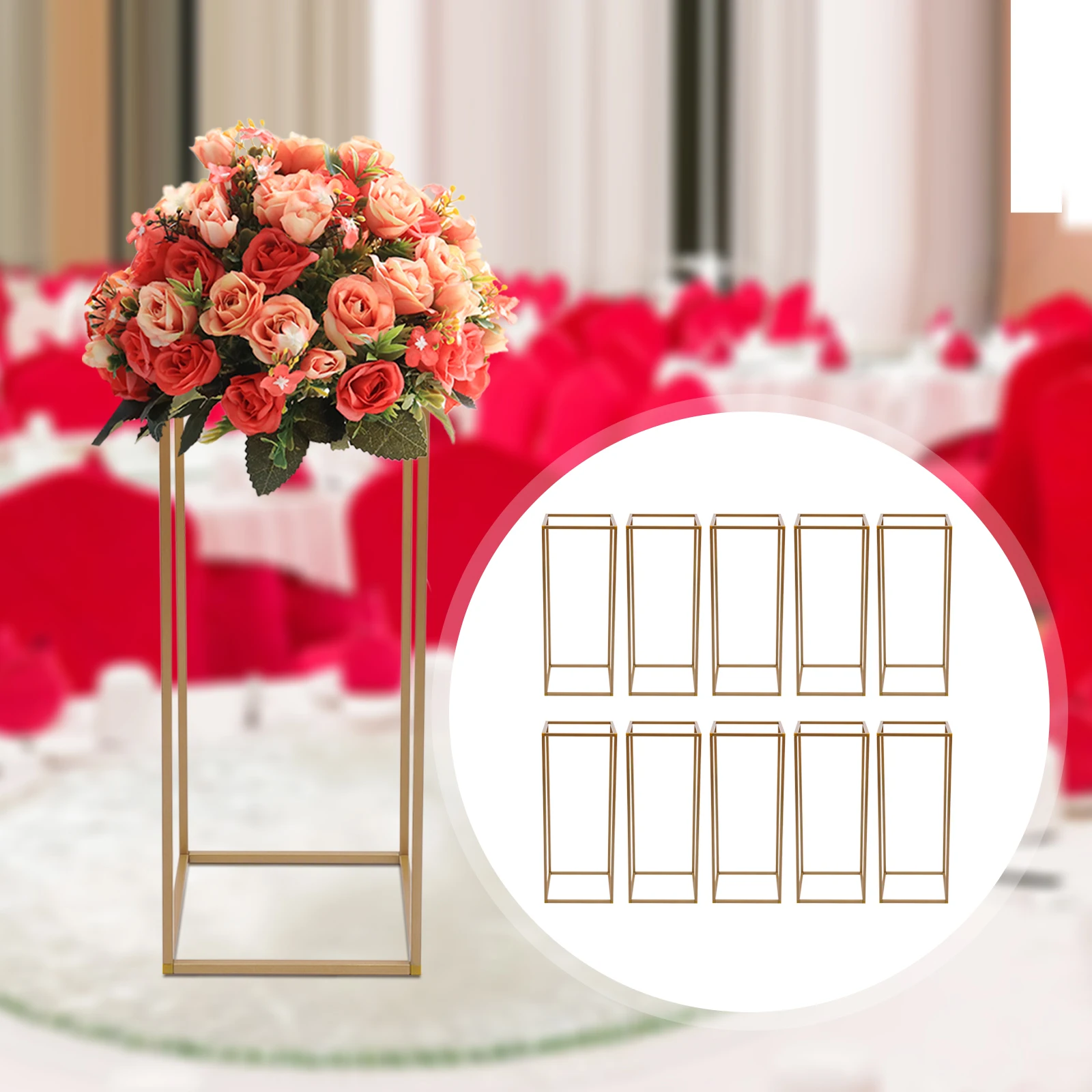 Wedding Metal Flower Stand Shelf, 10Pcs Anti-Rust Iron Rack, 10mm Square Tube, Freestanding, Wedding/Party Decor