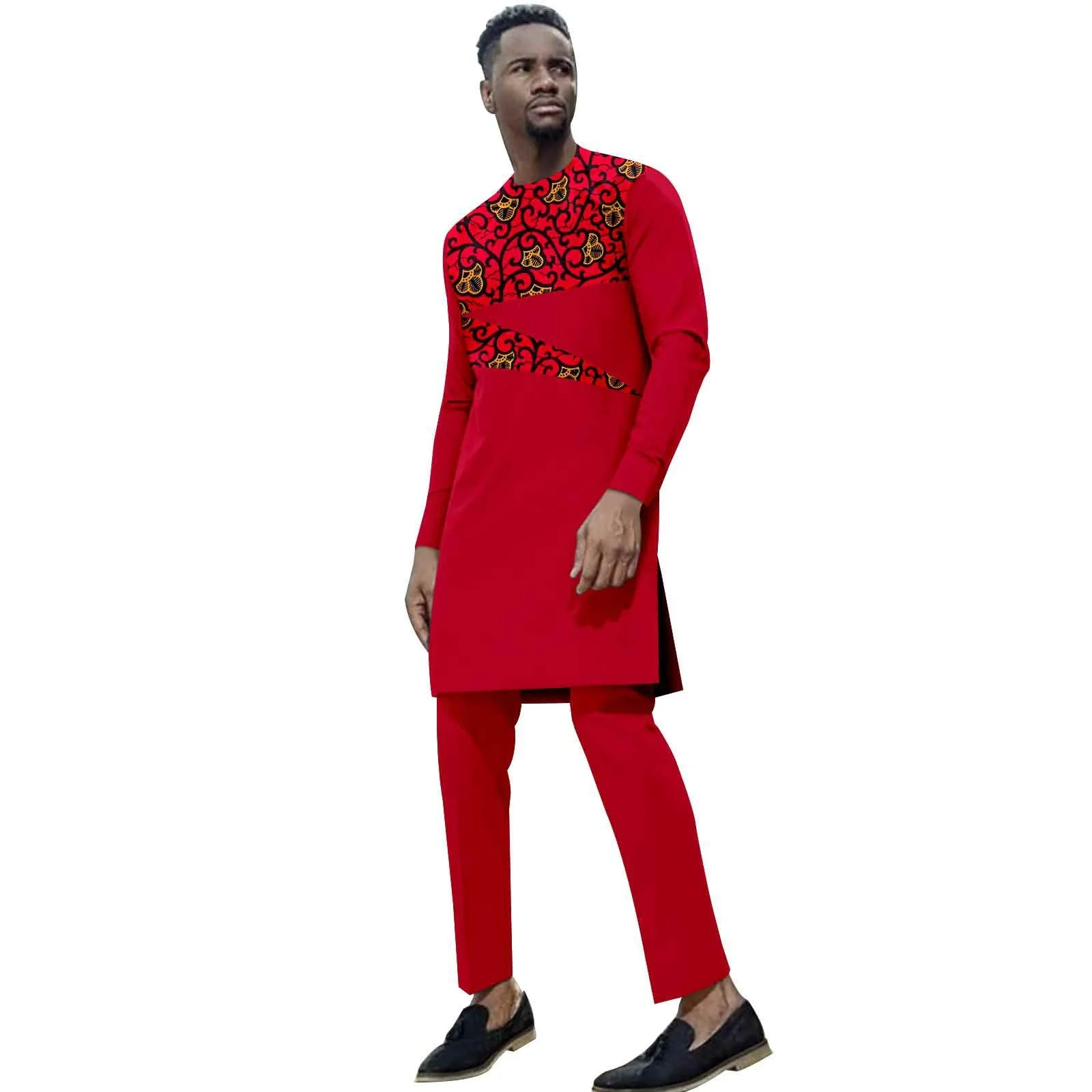 New Trend Kaftan Elegant African Men's Set Long Sleeve Ethnic Top And Pants Full Luxury 2 Pieces Outfits Dashiki Wedding Dress