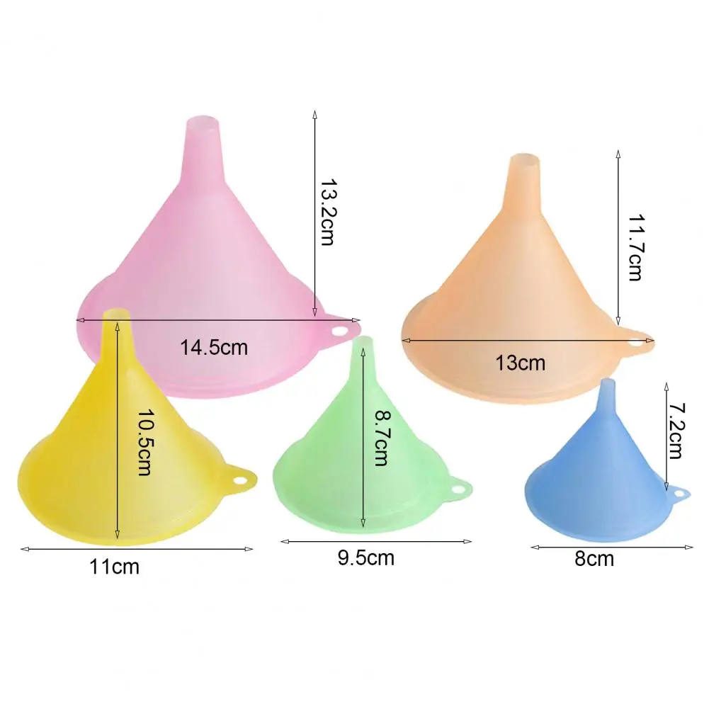 5PCS 5 Size Colorful Plastic Small Funnels Liquid Oil Funnel Home Kitchen Function Plastic Funnel Set Liquid Dispensing Tool