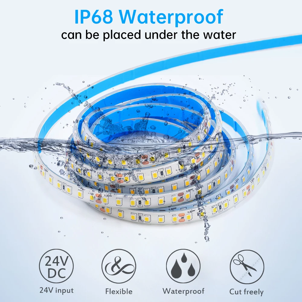 IP68 Waterproof LED strip Light 12V 24V Flexible LED Tape Ribbon 2835 120LEDs/M Rope Light underwater Outdoor for Swimming Pool