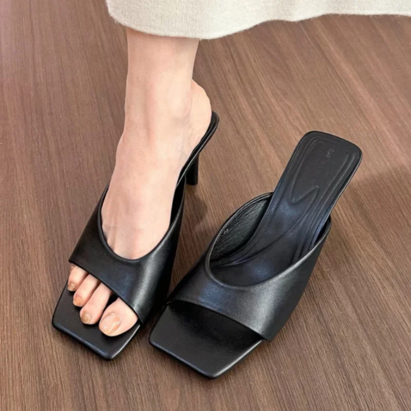 New Fashion Summer Women slipper Square Toe Ladies Mules Sexy High Heels Slippers Female Designer Woman Shoes claquette femme