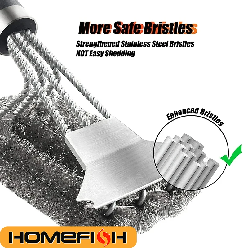 Safe Grill Brush and Scraper with Deluxe Handle Grill Cleaner Brush Stainless Steel Bristle Grill Brush