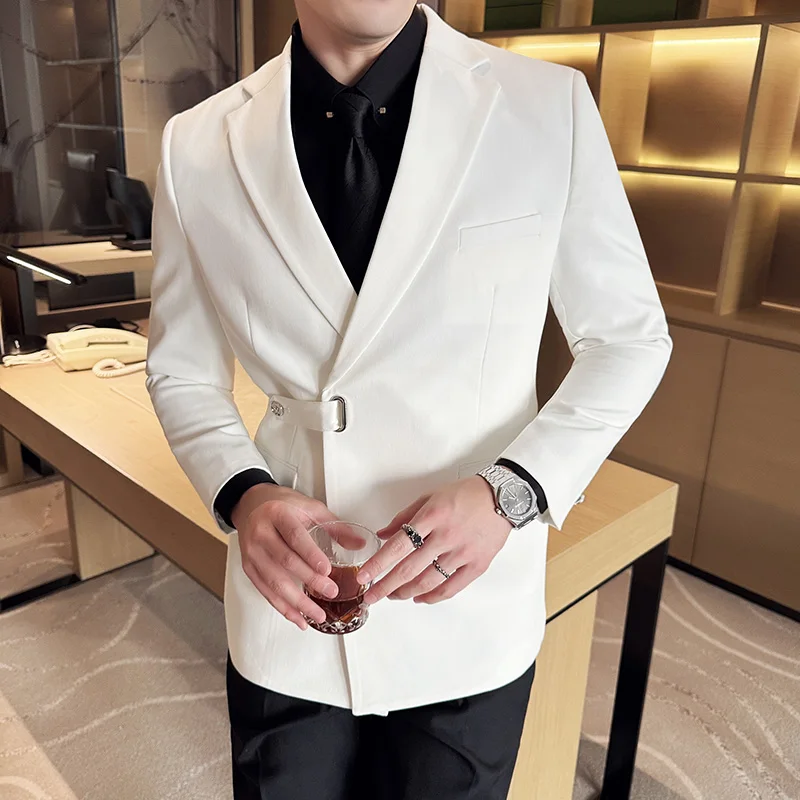 High End Single Button Suit Jacket for Men Solid Color Casual Business Blazer Male Trendy Wedding Groom Banquet Dress Coats 2024