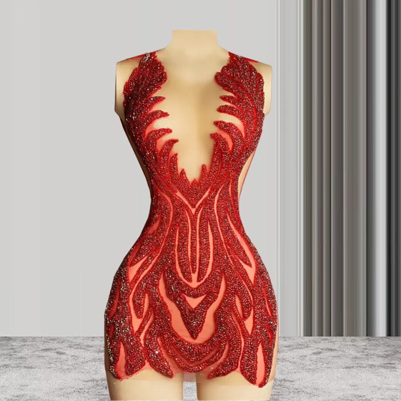 Vestidos de cóctel africanos transparentes negros para mujer, vestidos de fiesta de cumpleaños con cuentas, vestidos cortos de fiesta negros para niña, vestidos de fiesta personalizados
