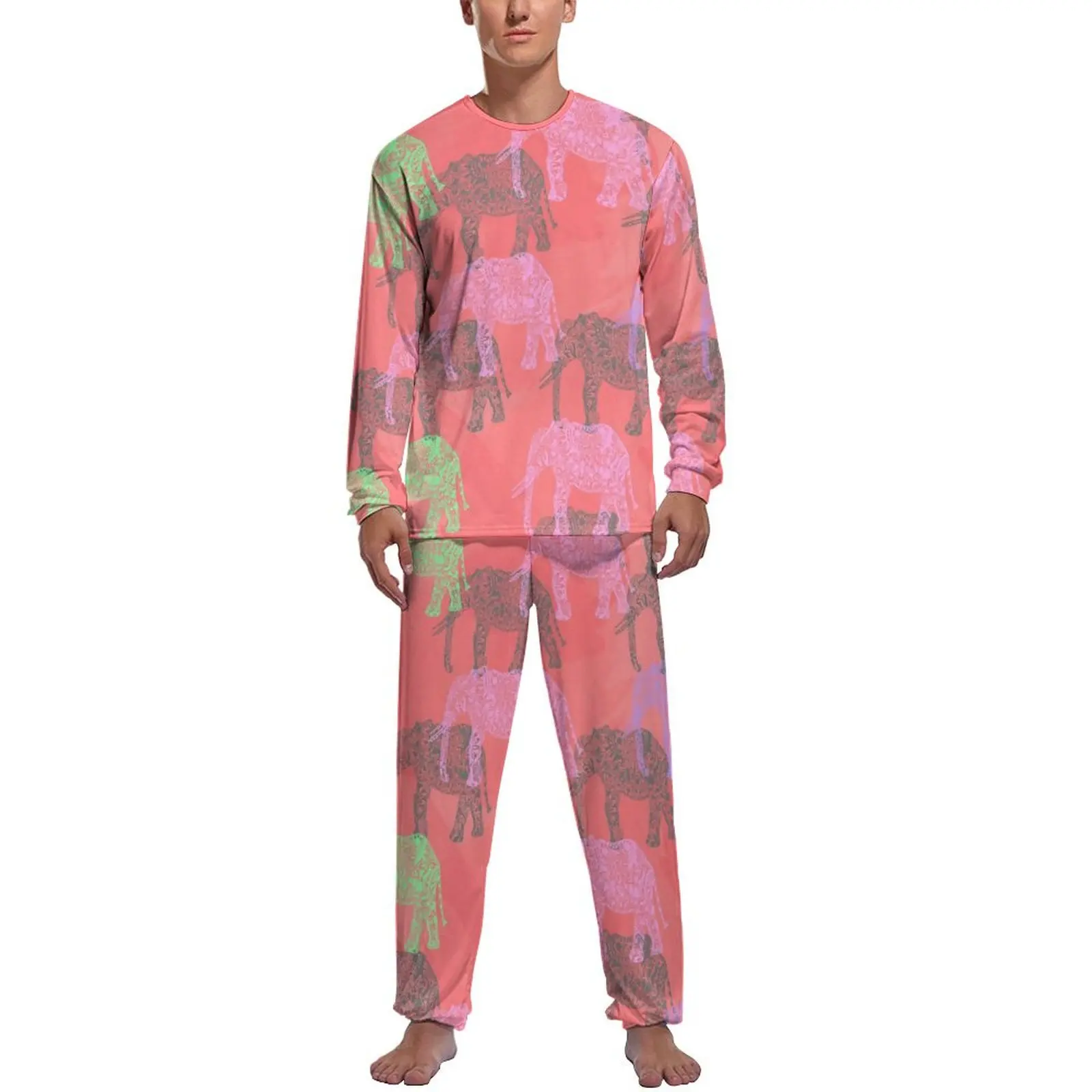 

Floral Elephant Pajamas Long Sleeves Abstract Animal Print 2 Pieces Leisure Pajamas Set Spring Man Graphic Trendy Sleepwear