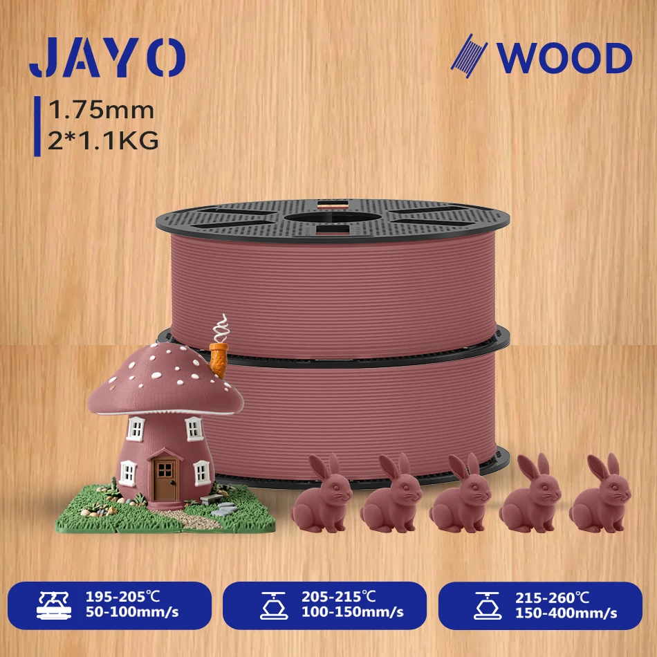 JAYO 2,2KG Holz-PLA 3D-Filament 1,75mm 1,1KG/Rolle PLA Holzstruktur 3D-Drucker-Filament 10-15% Holzfaser 3D-Druckmaterialien