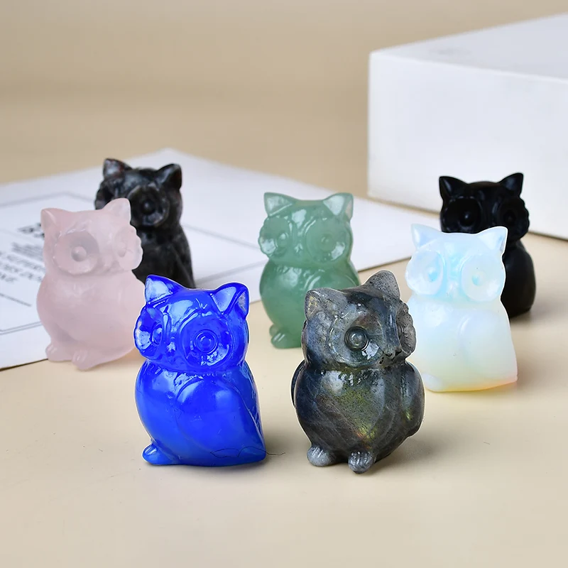 1pc 3.5cm/1.38in crystal carved owl, meditation stone crystal gift for home decor.