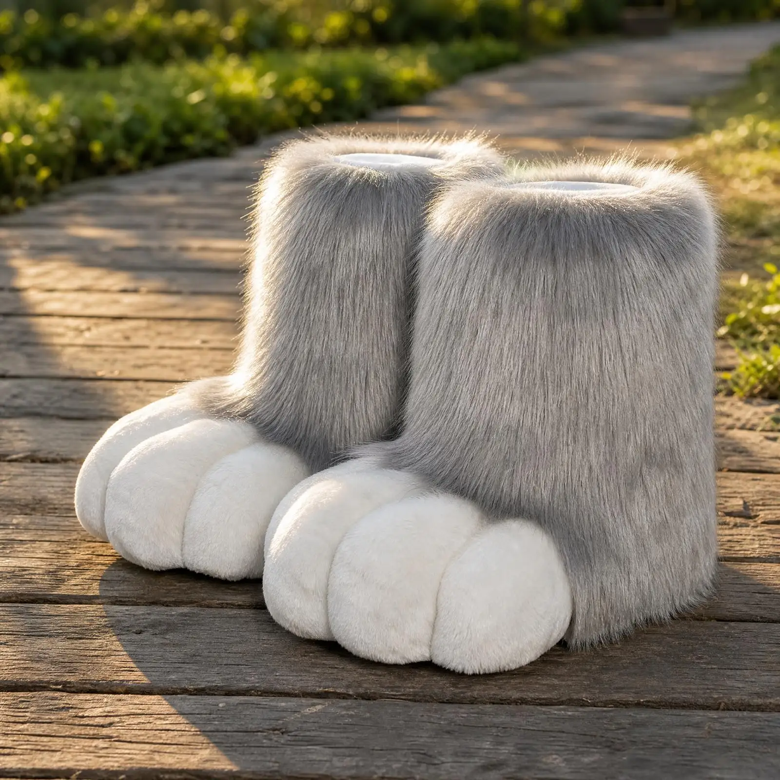 Oversized Furry Paw Shoes for Cosplay Costume with Rose Sole Pads Plush Adult Fursuit Footwear