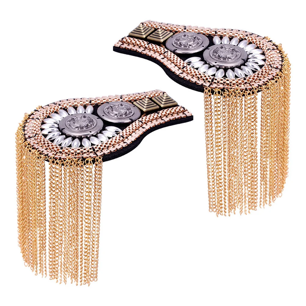 

2Pcs Brooch Pins for Men Women Zinc Alloy Tassel Shoulder Board Decor Accessories Fashion Suit Lapel Badge Golden Simple