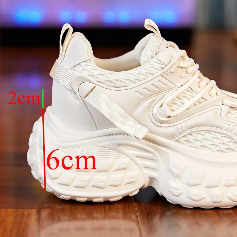 Autuspin 6cm Chunky Platform Women Wedge Sneakers Fashion Internal Height Ladies Comfy Sports Shoes Wide Toe Lace-up Woman Shoes