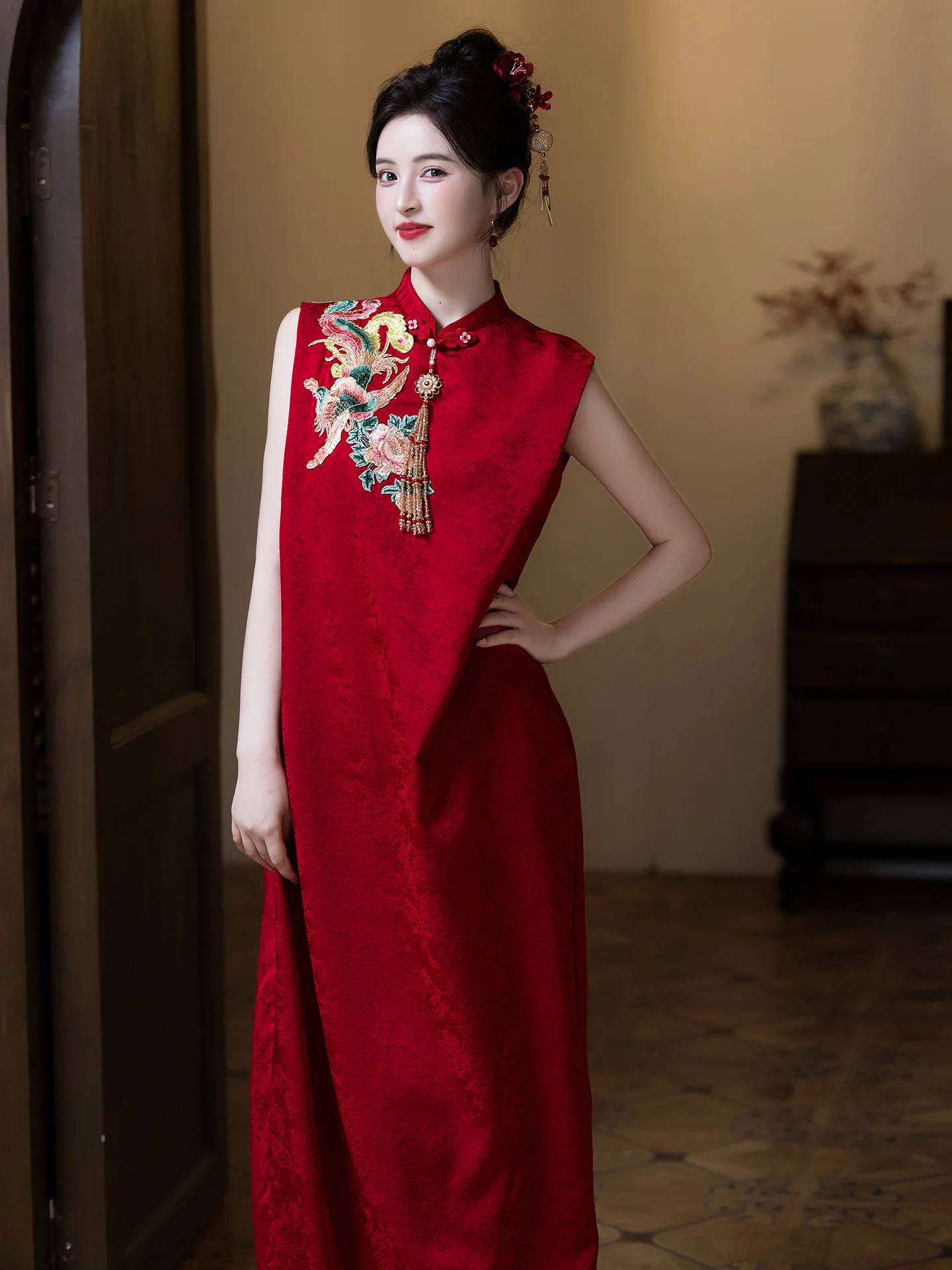 

Yourqipao Red Chinese Engagement Wedding Toast Cheongsam 2025 New Style Plus Size Maternity Qipao Evening Dress for Women