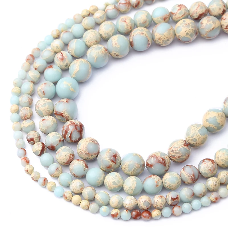 Runde blaue ShouShan-Jaspisperlen aus Naturstein, lose Abstandsperlen für die Schmuckherstellung, Strang, DIY-Halskette, Armband, Zubehör – Detail 4
