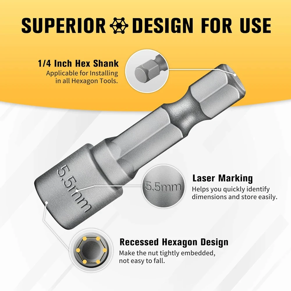9/14PCS Powerful Socket Hexagonal Wrench Hexagonal Handle Screwdriver Socket Extension Rod Pneumatic Screwdriver Insert Tool Set gallery 3
