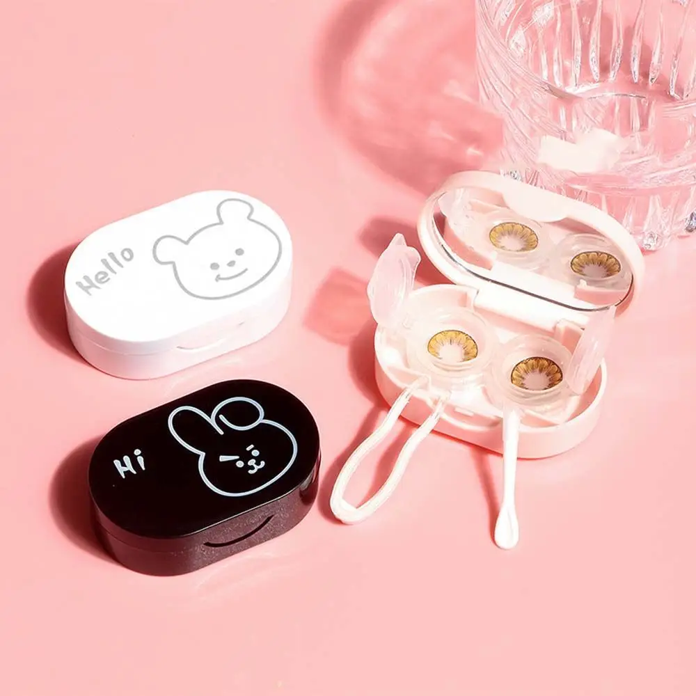 Mirror Sealed Press Rectangle Candy Color Bear Cartoon Storage Eye Care Lenses Box Contact Lens Container Contact Lens Case