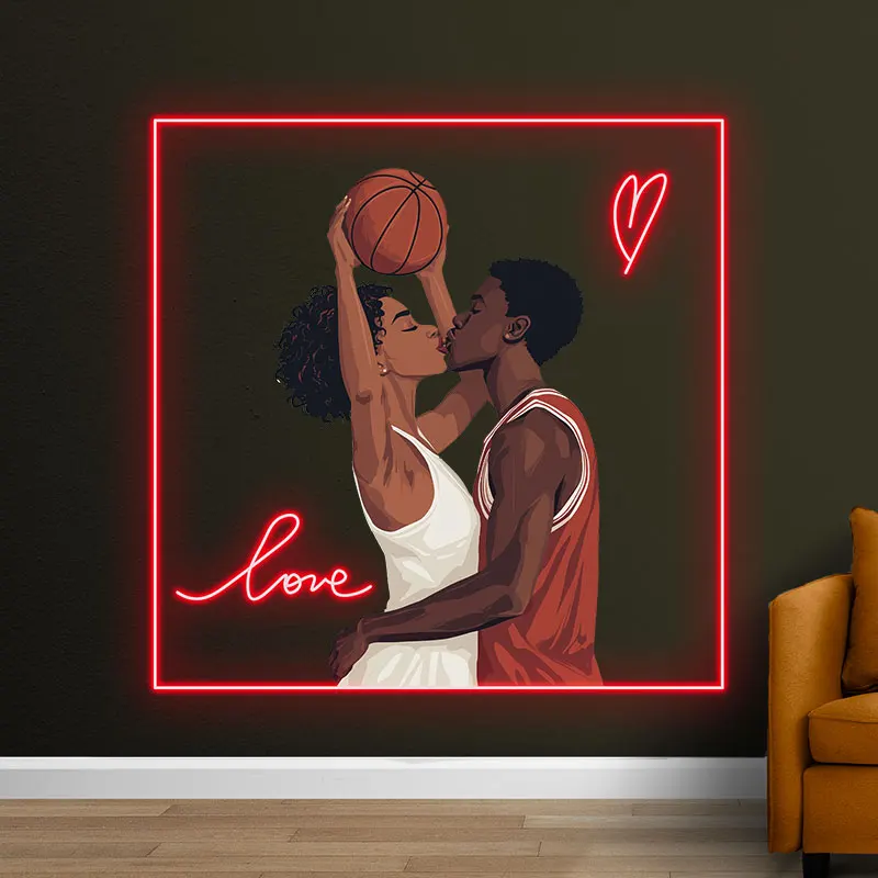 Basketball Couple Neon Sign, Custom Sports Led Light Sign, Basketball Player Room Decor, Personalized Gift for Birthday & Xmas