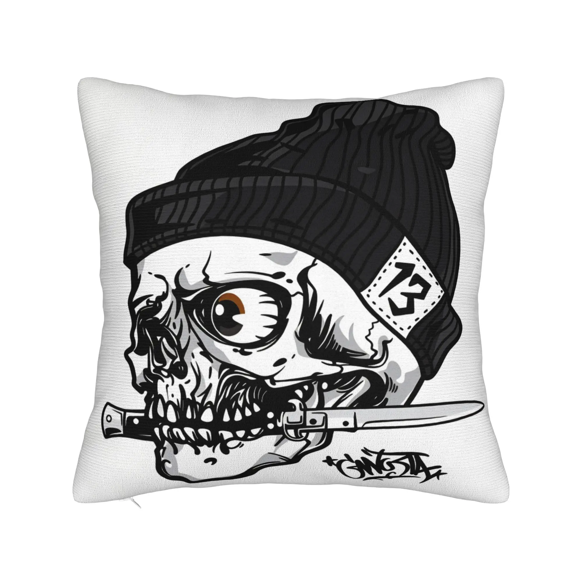 Black Grey Skull Face Día de los Muertos Pillow Cover  Graphic Cushion Cover Funny Pillow Case For Living Room Sofa