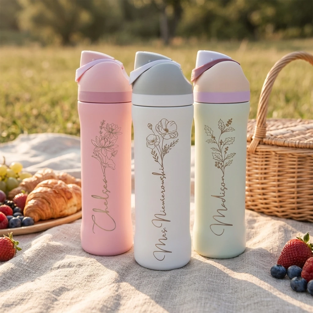 Custom 19 oz Stainless Steel Vacuum Water Bottle, Laser-Carved Name & Birth Flower Tumbler, Matte Leak-Proof Drinkware, Wedding