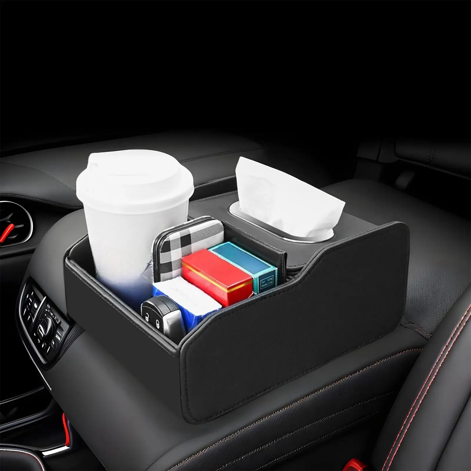 Car Armrest Box Multi-Functional Precise Fit Armrest Box Car Interior Organizer For Keys Sunglasses Cards Tissue Phone Charger