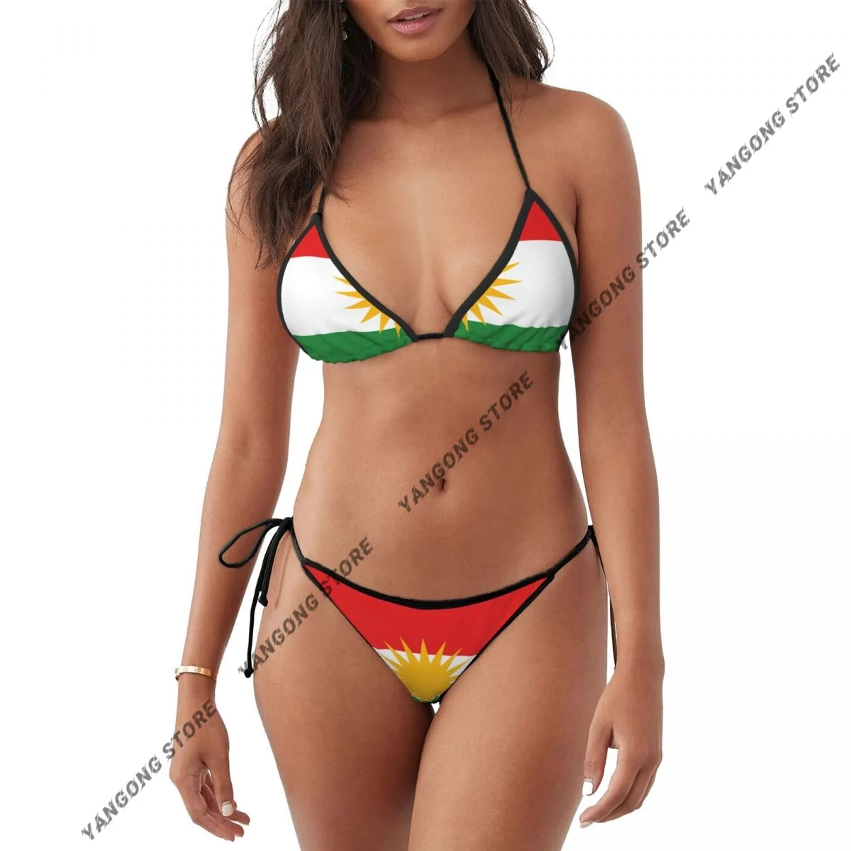 

Woman Two Piece Swimsuit Flag Of Kurdistan Swimwear Women's Bikini Set Sexy Bikini Low Wasit Bathsuit