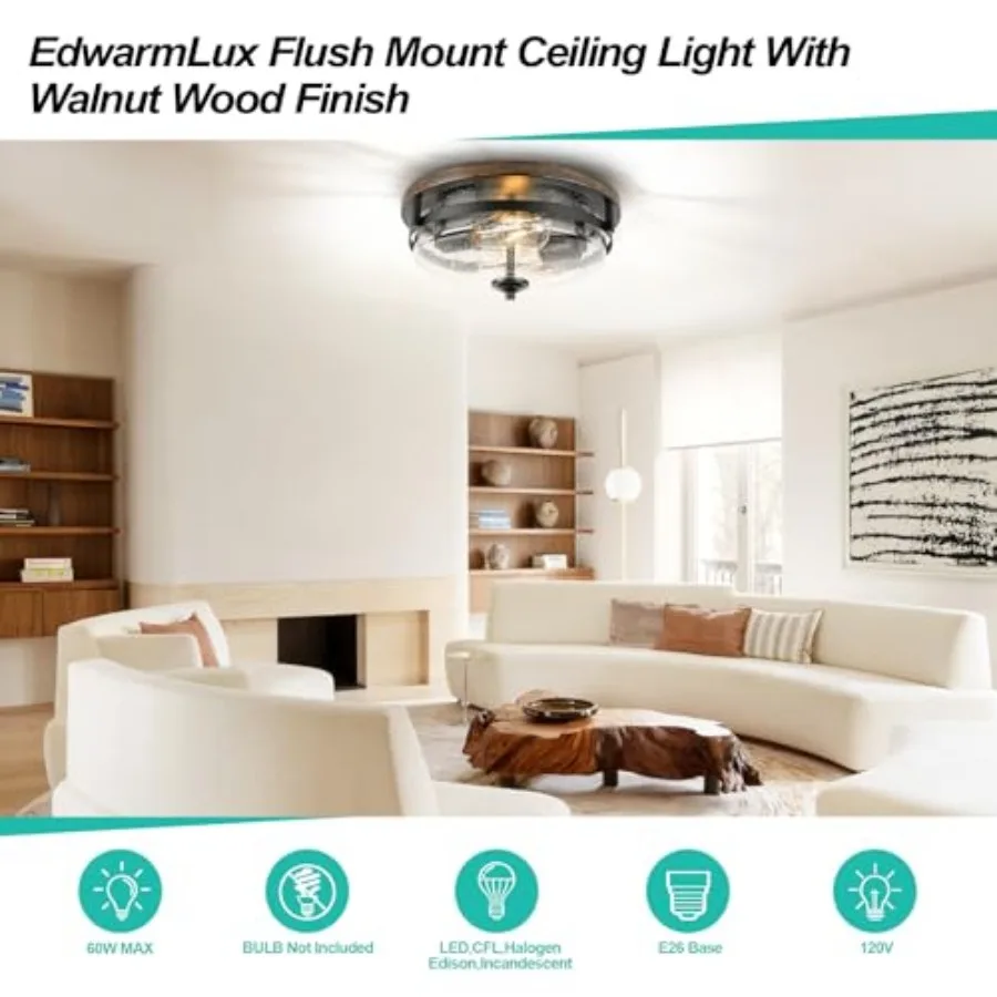Flush Mount Ceiling Lights, 2-Light Farmhouse Close to Ceiling Light, Industrial Ceiling Lighting Fixture for Kitchen Hallway B view 4