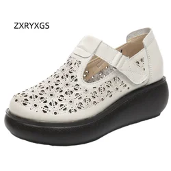ZXRYXGS Premium Real Leather Round Toe Summer Women Sandals 2025 Summer Fashion Casual Sandals Platform Shoes Increase Sandals