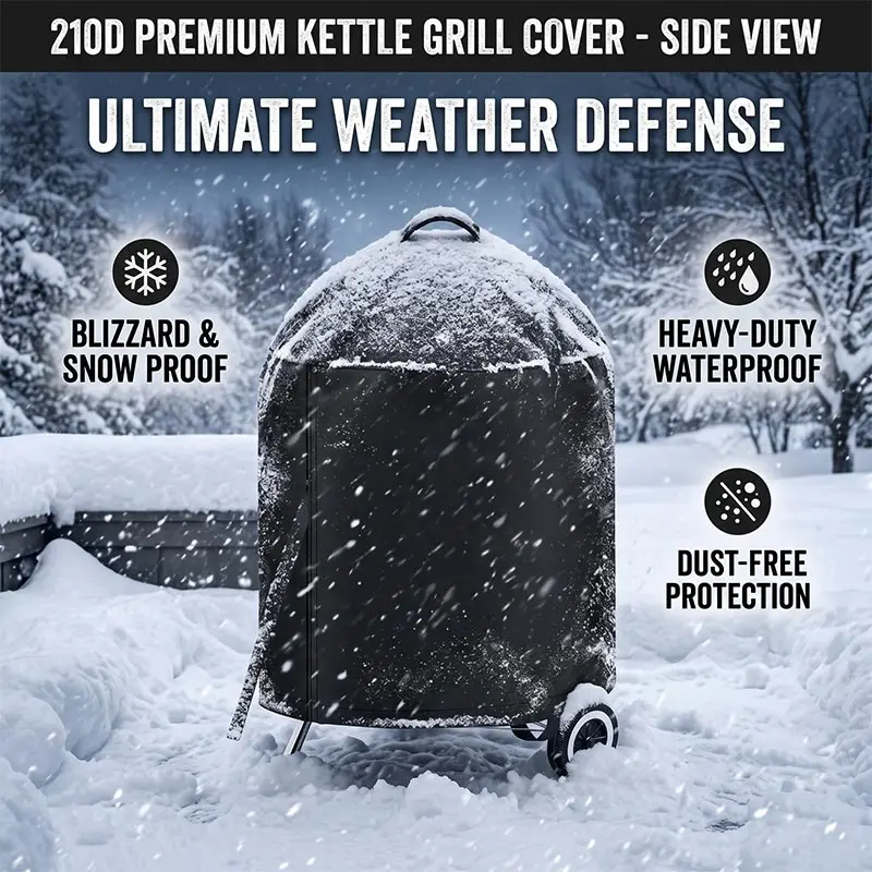 Round Black Outdoor Grill Cover With Top Handle,Fire Pit Stove BBQ Covers Waterproof Heavy Duty 210D Electric BBQ Protection Hoo