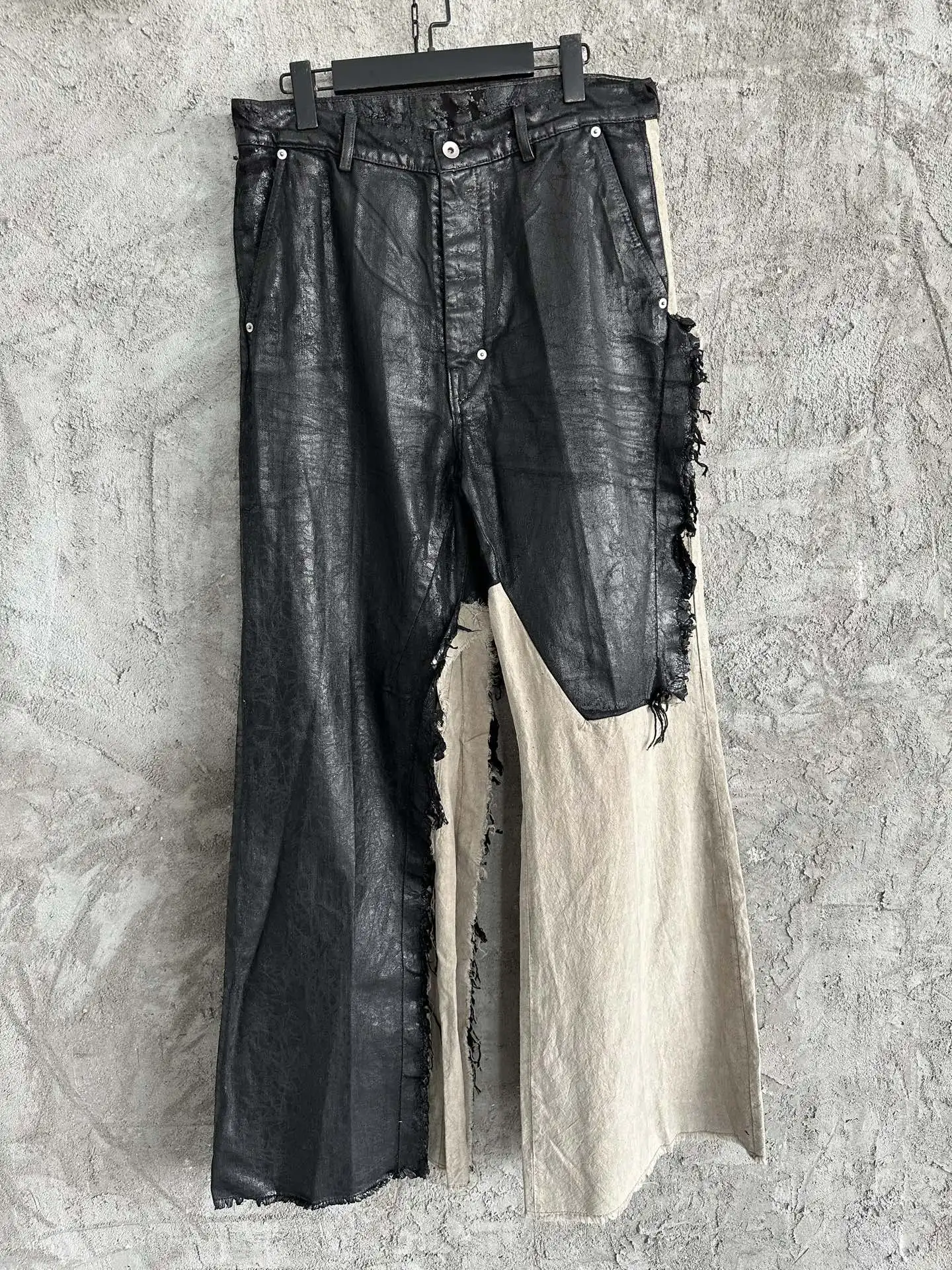 Owen Seak Men‘s Oil Wax Jeans Classic Denim Gothic Men Coated Casual Flared Trousers High Street Designer Luxury Pants