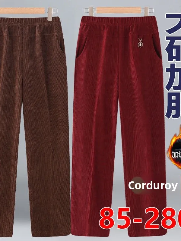 

plus Size High Waist Corduroy Pants Women's Fleece Lined Straight Leg Trousers Autumn Winter plus Size Comfortable Casual Pants