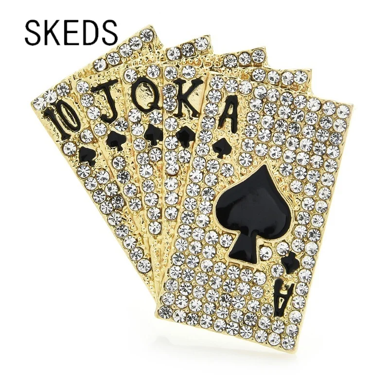 

SKEDS Fashion Women Men Sparkling Full Crystal Poker Brooch Pins Special Design Unisex Fashion Metal Rhinestone Jewelry Gift