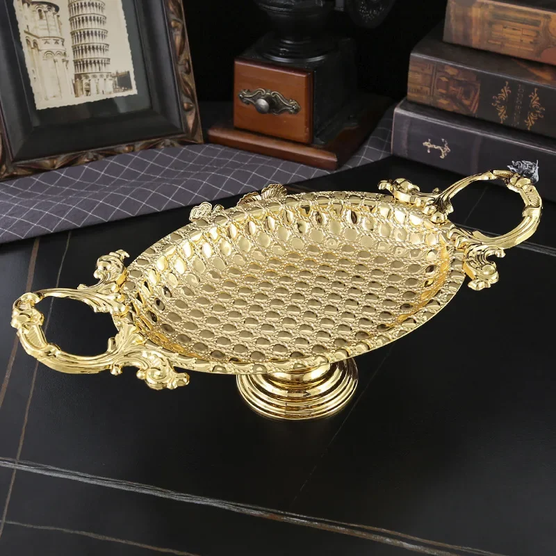 European Retro Golden Iron Ceramic Tableware Disposable Fruit Plate Tray for Home Living Room Hotel Party Occasions-Wholesale