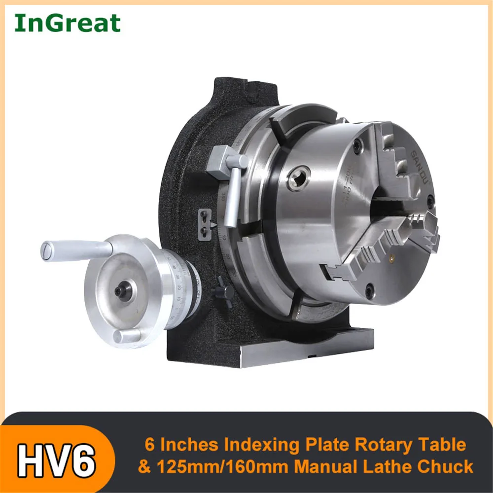 

HV6 6'' Indexing Plate Rotary Table Vertical&Horizontal 150mm &125/160mm 3/4 Jaw Chuck for CNC Milling Drilling Grinding Machine