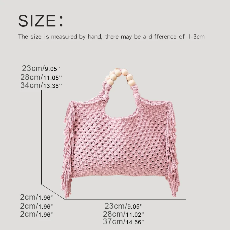 National Handbags For Women Luxury Designer 2023 New In Nylon Knit Tassel Trim Decoration Wooden Beaded Top Handle Shoulder Bag