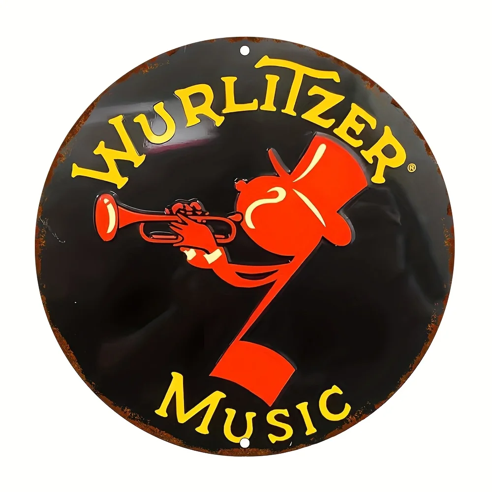 Letrero Redondo de Aluminio, Logotipo Vintage de Wurlitzer con Diseño de Trompetista, Placa Decorativa de Pared para Sala de Música y Cuarto de Hombre