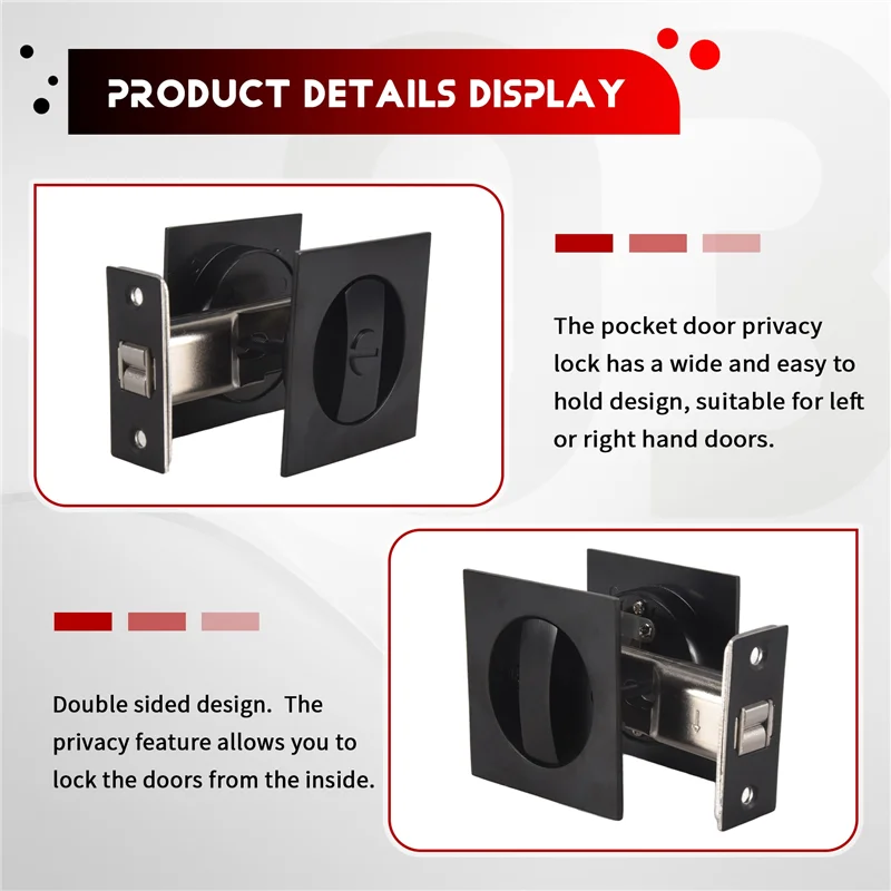 F-T Sliding Pocket Door Lock Matte Black Contemporary Privacy Square Pocket Door Hardware
