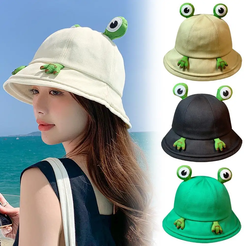 2023 New Parent-Child Frog Bucket Hats With Eyes Summer Foldable Lightweight Sun Hat Fishing Caps For Women Teens Adult Kids