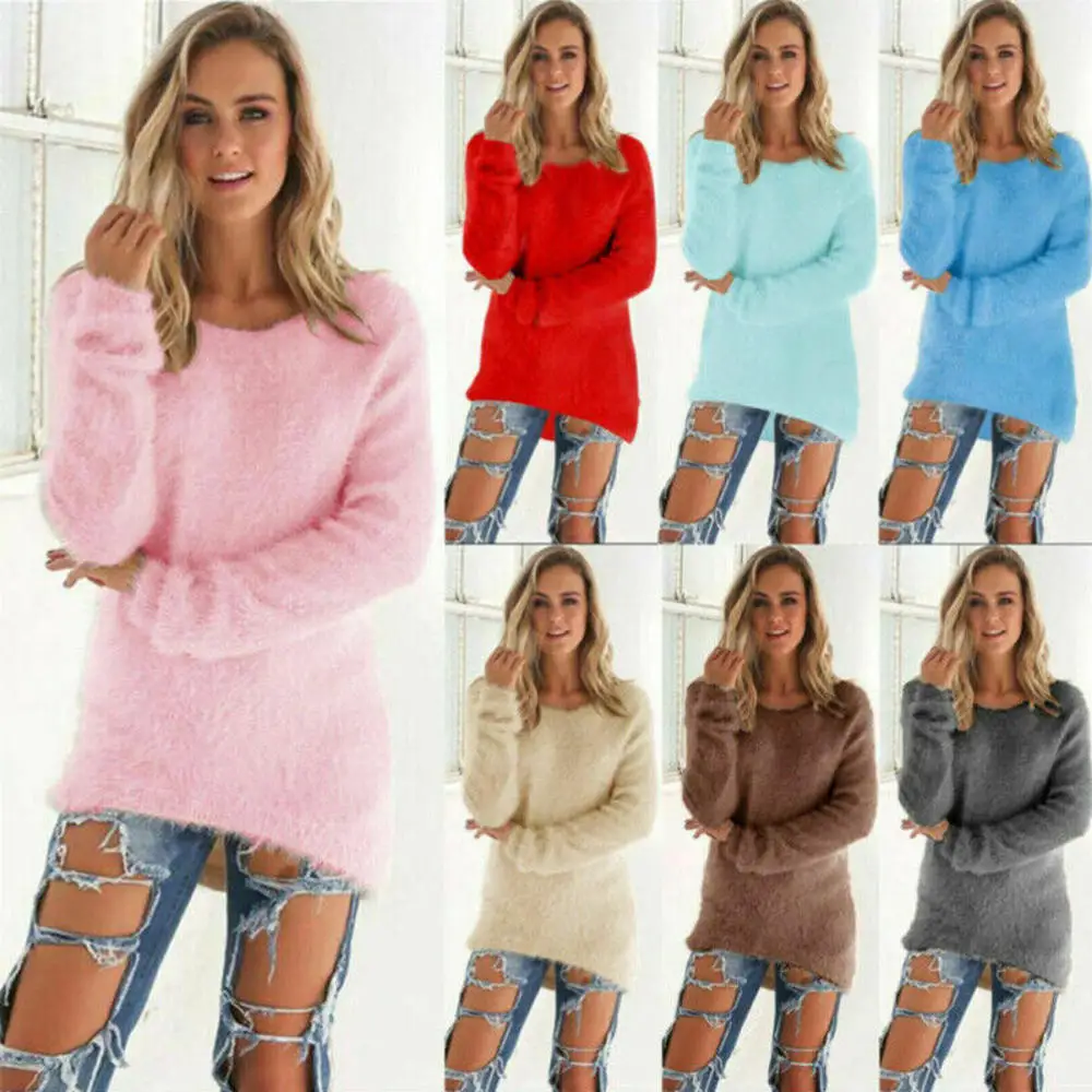 2022 Fashion Womens Winter Warm Sweater Fluffy Plain Jumper Ladies Casual Long Pullover Tops Oversize Sweater Dropshipping