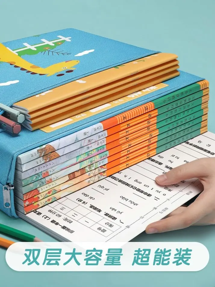 3pcs File Bag Zipper Cartoon Exam Paper Book Storage Bag Canvas Waterproof Large Capacity A4 Data Bag