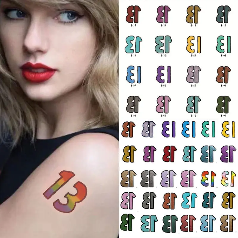 Number 13 Tatoo Sticker Lasting Fake Tattoo for Woman Man Concert Art Temporary Tattoo Faux Letter Tattoos Waterproof Tatuajes