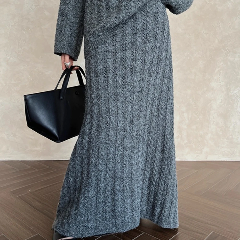 TWOTWINSTYLE الصلبة تقسم متماسكة لطيف تنورة الإناث عالية الخصر فضفاضة أنيقة رومانسية المرأة التنانير الطويلة الخريف الاسلوب المناسب #5