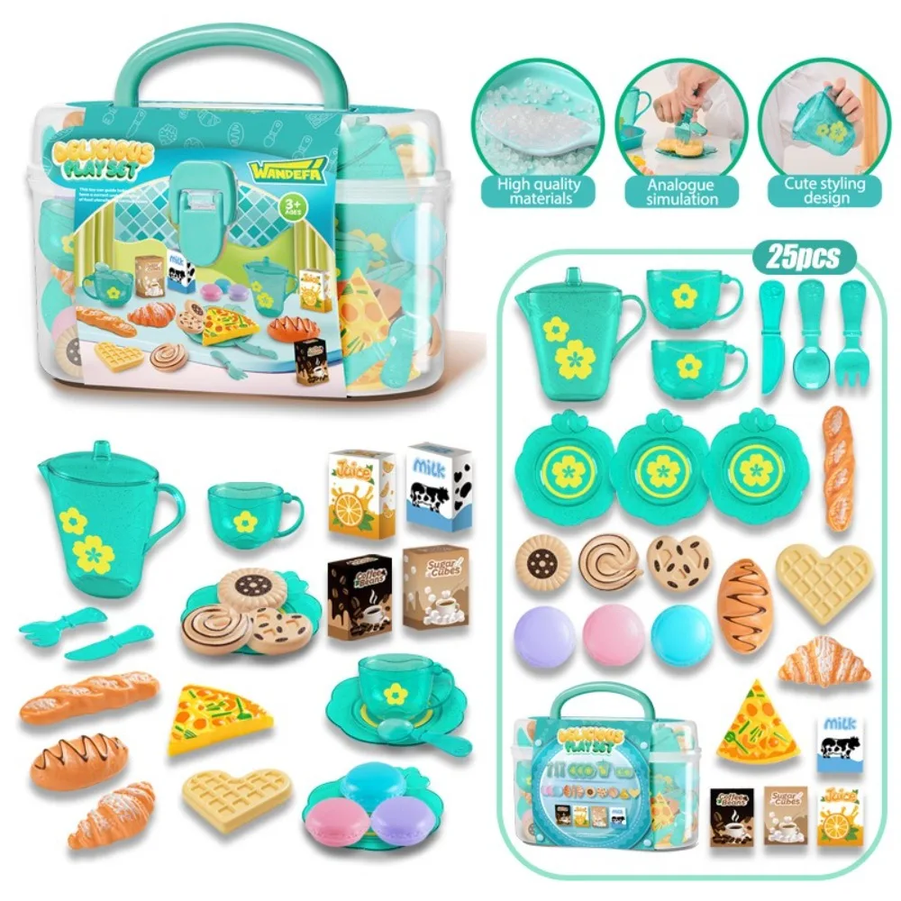 

Tea Time Playset Simulated Kitchen Playset Table Snack With Storage Case Kids Pretend Cooking Toy Montessori Interactive