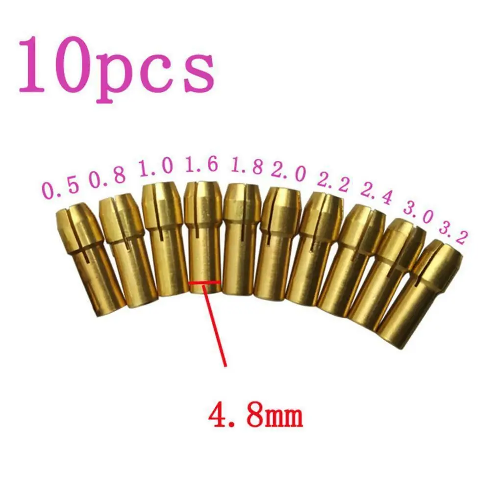 

10Pc Brass Collet 0.5-3.2mm 4.8mm Electric Grinder Quick Change Drill Chuck Bit Electric Drill Self-tightening Drill Chuck