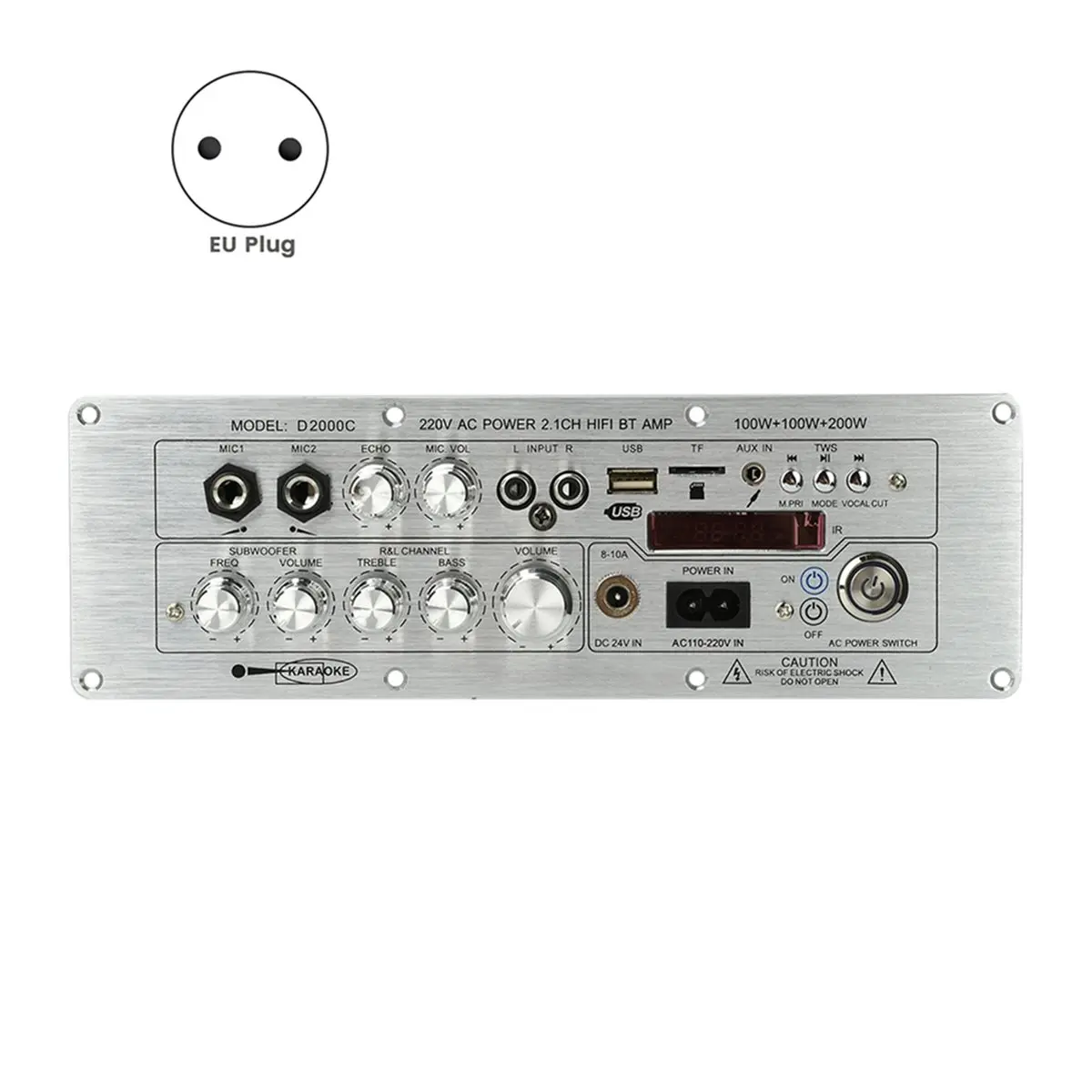 Fits for DC 24V/AC110-220V D2000 Bluetooth Sound Amplifier Board 2.1 Channel 100W+100W+200W High-Power Output Amplifier EU PLUG