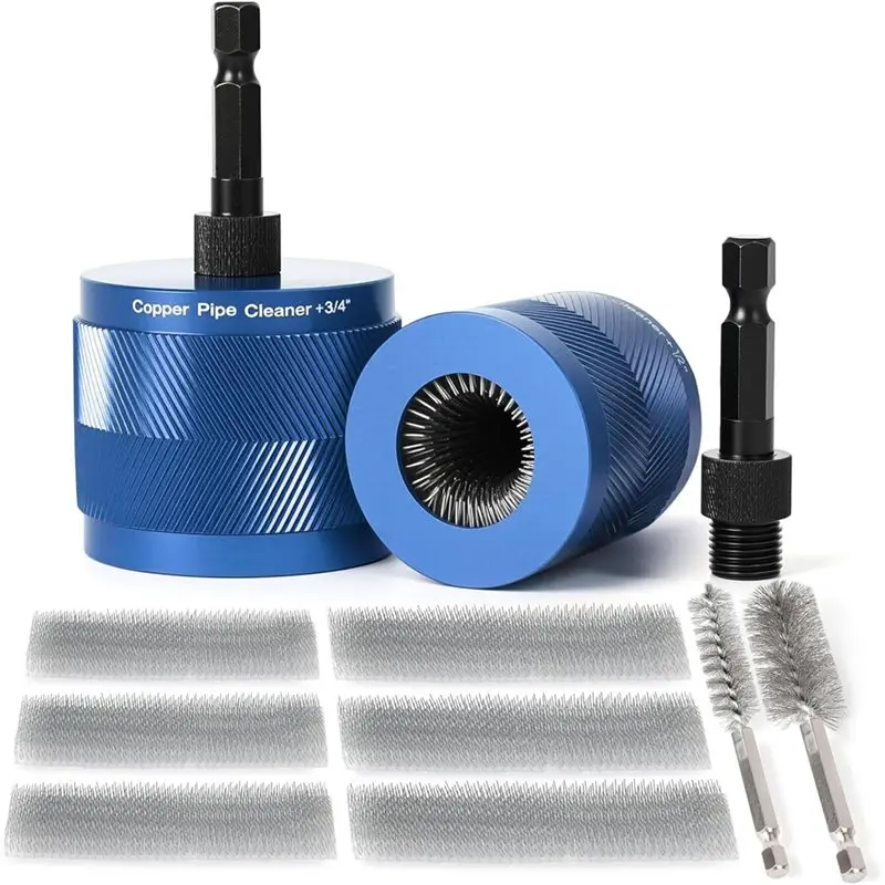 

A26F-For Removing Rust& Stains, For Drill Compatible 1/2"& 3/4" Copper Pipe Cleaner Set Includes 1/4" Hex Shank, Plumbing Tool