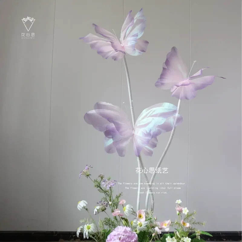 For Finished Butterfly Organza Simulation Flower Set Decoration Shopping Mall Store Festival Event Booth Wedding Stage Flower