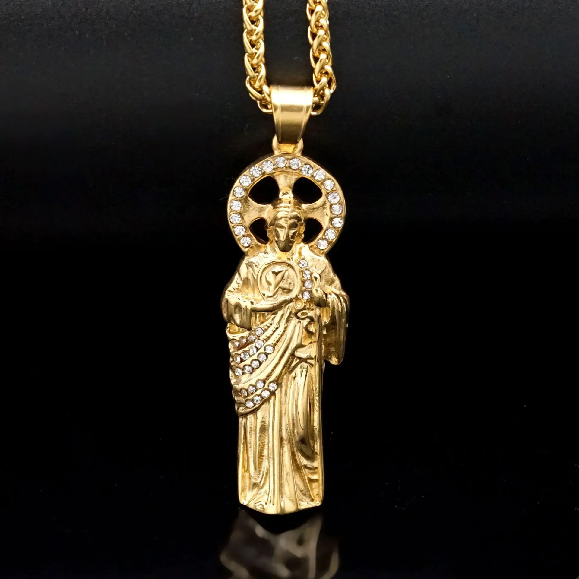 1pc 316L stainless steel cross pendant Saint Jude with rhinestone Streets, hip-hop, parties, men's women's holiday gifts jewelry