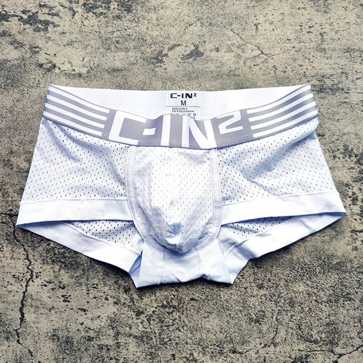 CIN2 men\'s boxers Solid color cotton mesh breathable shorts comfortable U convex jockstrap elastic quick drying underwear