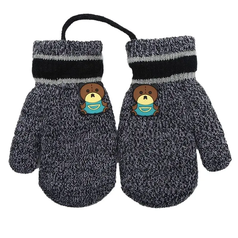 AEE8-Toddler Kids Short Knitted Gloves Winter Thick Fleece Lining Mittens For 1-3 Years Old